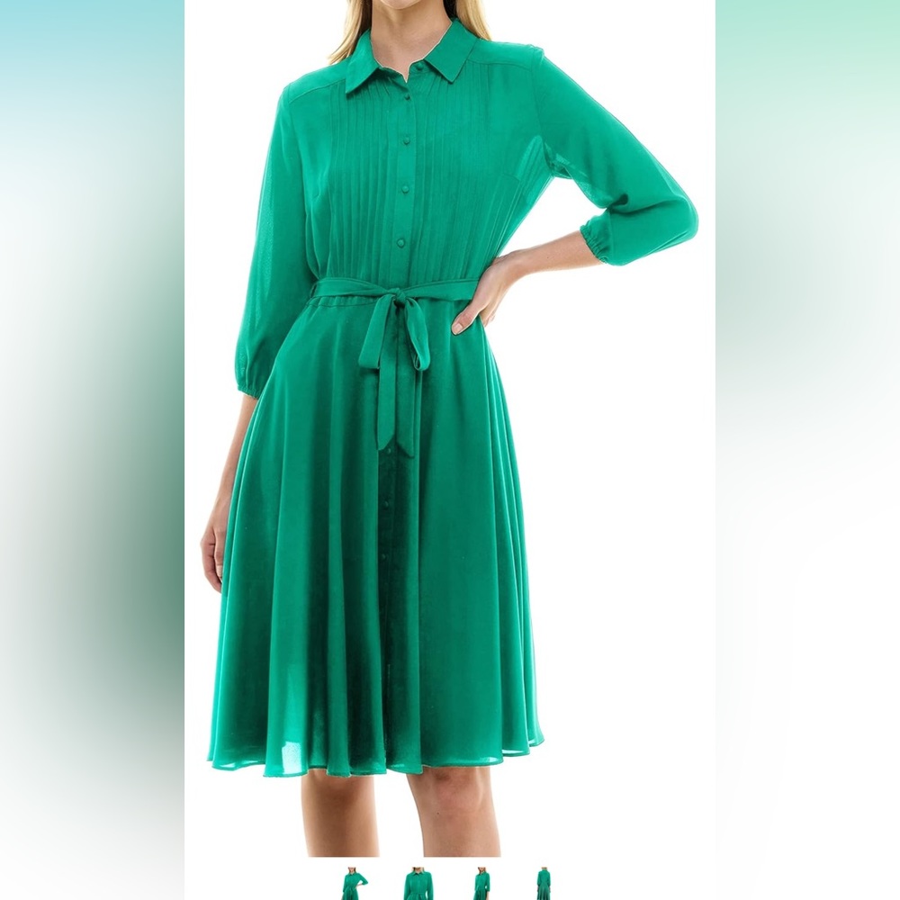 Nanette Lepore full length button placket down front of dress w/tie belt Size 14 - Picture 6 of 6